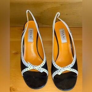 Isaac Mizrahi Black and White Women's Sling back Opentoe Shoes Sz 9.5
